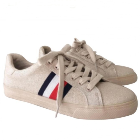 🇺🇸 Tommy Hilfiger Ladies Tan Glitter Sneakers Shoes Pre-owned 8 ** - Picture 10 of 10